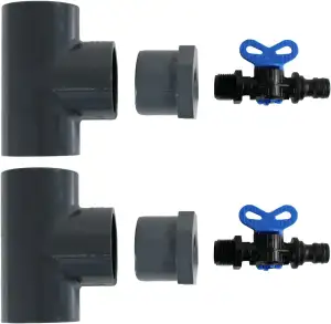 2 Entleerungs-Sets für PVC-Verrohrungen & Pools Ø 50 mm I T-Stück, Reduzierung & Ablasshahn I Frostschutz & Restentleerung für Poolleitungen, Solaranlagen & Wärmepumpen I bm183