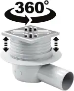 Bodenablauf aus Edelstahl - quadratischer Duschrinne - Badabläuf Seitlich - Membransiphon - 10 x 10 cm - Rost INOX