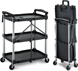 BPT Faltbarer Servierwagen mit Rollen,rollwagen klappbarer mit 3 böden, Küchenwa