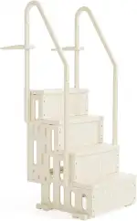 Bonnlo Poolleiter, Pooltreppe aus Kunststoff, mit rutschfesten Streifen und Handläufen, 4-stufig, bis 180 kg belastbar, für Oberirdische/Einbaupools, Weiß