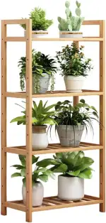 Pflanzenregal mit 4 Ebenen, Bambusregal, Bambusleiter-Bücherregal, Freistehendes Aufbewahrungsregal für Wohnzimmer, Badezimmer, Küche, Balkon