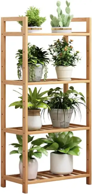 Pflanzenregal mit 4 Ebenen, Bambusregal, Bambusleiter-Bücherregal, Freistehendes Aufbewahrungsregal für Wohnzimmer, Badezimmer, Küche, Balkon