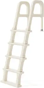 Bonnlo Poolleiter, Pooltreppe aus Kunststoff, mit rutschfesten Streifen und Handläufen, 5-stufig, bis 180 kg belastbar, für Oberirdische/Einbaupools, Weiß