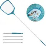 Mowend 145.5cm Pool kescher Oberflächenkescher, Kescher Pool feinmaschig mit Stail 1,15 m Langer Aluminiumstange, Oberflächenkescher mit 4 Stangen für Pool, Algen und Teich