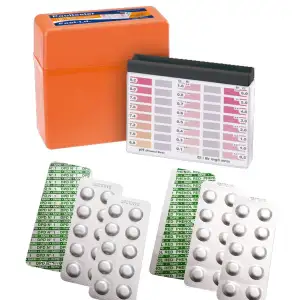Testkit Set inkl. 60 Testtabletten (Rapid), Wassertester und Aufbewahrungsbox, 3