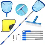 Pool Kescher mit Teleskopstange 220cm, PoolKescher mit Poolbürste, Teichkescher Feinmaschig, Laubkescher, Pool Reinigungsset für Schwimmbad, Spas,Teich,Whirlpools,Planschbecken