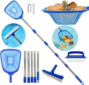 Kescher Teich mit Schraubanschluss,Teichkescher Verstellbar, 185cm, Pool Kescher 3-in-1-Satz,Algenkescher Teich Edelstahl Teleskopstange für Algen,Schwimmbad, Gartenteich Reinigung, Pool Zubehör