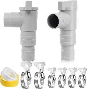 2 Stück Absperrhahn für Pools 32mm Set mit 6 Schlauchschellen, Pool Absperrhahn 