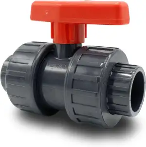 PVC Kugelhahn 32mm I Absperrhahn 1 Zoll 2-Wege mit 2x Klebemuffe und Verschraubung radial ausbaubar I Für Poolverrohrung Teich Aquaristik Entwässerung Bewässerung I bm148