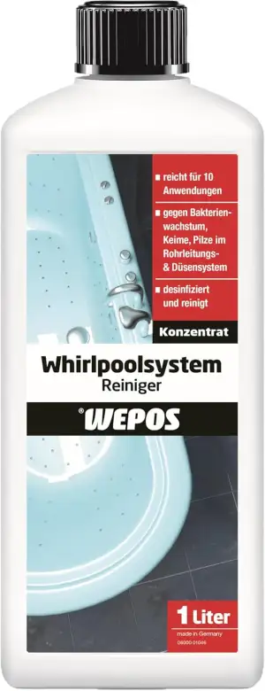 Wepos Whirlpoolsystem Reiniger 1 Liter | Konzentrat | reicht für 10 Anwendungen | Desinfiziert und reinigt | gegen Bakterienwachstum
