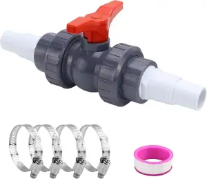 PVC Kugelhahn 50mm Pool Absperrventil, PVC Kugelventil mit Schlauchverbinder, Absperrhahn für Pool 1 1/2 Zoll mit 2 Schlauchtülle 32-38mm für Rohrentleerer, Schwimmbad, PVC-Rohr