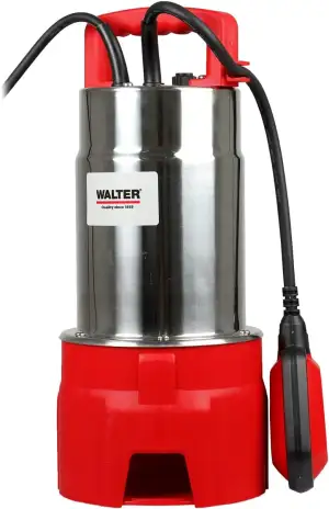 WALTER Schmutzwasserpumpe 1100 W, 20.000 L/h Fördermenge, 8 m Förderhöhe, 10 m Kabel, vielseitig einsetzbar für Keller, Teiche, Pools, verunreinigtes Wasser, mit Schlauchanschluss und Halteseil