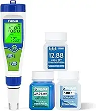 Pool pH Salzgehalt Messgerät für Schwimmbäder mit Kalibrierlösung, 5 in 1 Salztester für Salzwass...