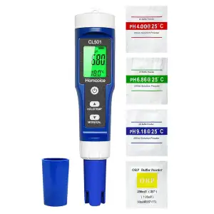 pH Chlor Messgerät Pool 5-in-1, pH Chlor ORP H₂ (hidrógeno) Temperatur Meter schnelle und genaue Messung, Wasserqualitätstester für Trinkwasser, Aquarium, Spa, Hydrokultur