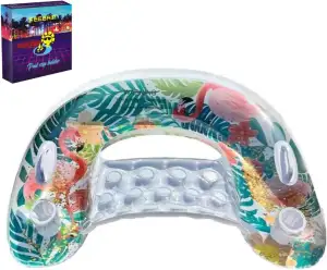 DEJIN Aufblasbarer Poolsessel für Erwachsene, XL 120 x 90 cm, Flamingo Pool-Liege mit 4 Getränkehaltern und 2 Griffen, Robustes 0,6 mm PVC, Schwimmring für See, Strand und Sommer Poolparty