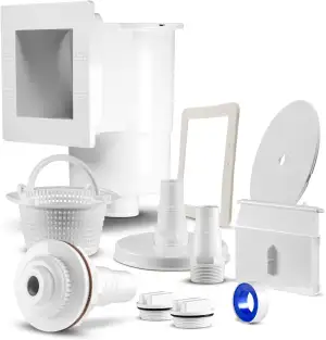 Skimmer Pool Set in Weiß, Einbauskimmer inkl. Einlaufdüse & weiterem Zubehör, Komplettset für Stahlwandpools, Pool-Reinigungsset, Wasserpflege