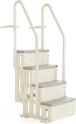 Bonnlo Poolleiter, Pooltreppe aus Kunststoff, mit rutschfesten Streifen und Handläufen, 4-stufig, bis 180 kg belastbar, für Oberirdische/Einbaupools, Weiß und Grau