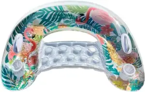 Aufblasbarer Flamingo Poolsessel für Erwachsene mit Getränkehalter, ergonomischer Rückenlehne und Griff – Schwanenstyle Schwimmliege für Pool, Strand und Sommerparty (UV-beständig, Robustes PVC)