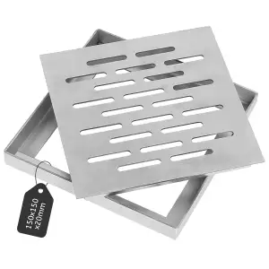 DBREAKS Edelstahl Bodenablauf mit Rahmen, Abflussgitter Quadratisch, Bodenablauf