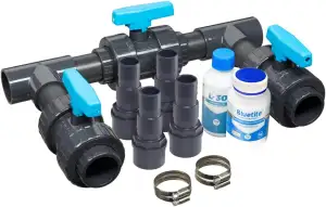 Pool Bypass Set Basic Deluxe 50 mm – PVC Kugelhähne, T-Stücke, Kleber & Reiniger