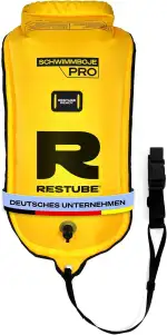 Restube Schwimmboje - Aufblasbare Schwimmhilfe für Schwimmen, Schnorcheln, Triathlon, SUP, Freiwasserschwimmen und Wildschwimmen - Kompakte gut sichtbare Boje Swimming Buoy für Kinder und Erwachsene