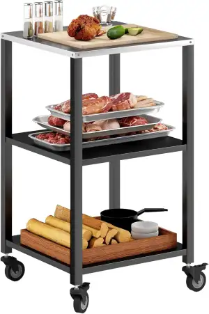 Outsunny Grillwagen 3-Etagen Grilltisch mit Edelstahl Arbeitsfläche Rollen mobil
