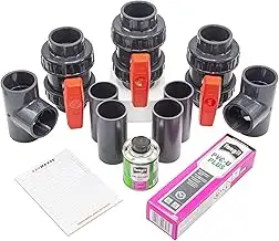 Pool Bypass Set 50mm I 12-teilig mit 3 Kugelhähnen, 2 T-Stücken, 4 Rohren, PVC K