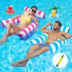 2 Stück Luftmatratze Wasser mit 1 Luftpump und 2 Getränkehalter，4 in 1 Wasserhängematte mit Netz Aufblasbare Schwimmsessel Wasser Matratze Pool Zubehör Liege Sofa Stuhl Sitz Erwachsene Kinder Stabil
