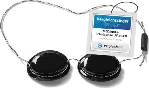 MEDlight Premium LED & UV Schutzbrille für zuverlässigen Augen-Schutz I Geprüft nach DIN 170 I aus Deutschland I verstellbare Solarium-Brille für Sonnenbank und Sonnen am Strand