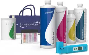SpaBalancer Whirlpool Starter Set – Komplettes Wasserpflege Set für Whirlpool & Swim Spa – chlorfreie Spa Pflege, UltraShock, pH Minus, FilterClean, Pooltester – Cleverkauf