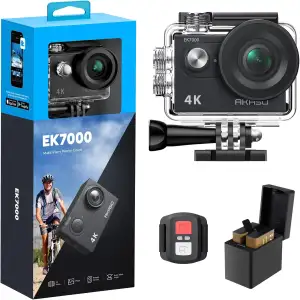 AKASO Action Cam,4K30FPS 20MP WiFi Unterwasserkamera EIS Stabilisierung 170° Weitwinkel Ultra HD Action Kamera mit 4X Zoom und 2x1050mAh Akkus-EK7000 Schwarz