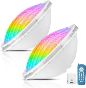 PAR56 LED Poolbeleuchtung, 20W Poolscheinwerfer RGB Dimmbar Farbwechsel 800lm, 12V AC Schwimmbadbeleuchtung mit Fernbedienung, 2/4/6H Timer, für Folien Fertig und Betonbecken, 2er-Pack