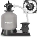 HECHT Sandfilteranlage Sandfilter – 14.400 Liter – Poolfilteranlage Sandfilterpumpe für Gartenpool Schwimmbecken Schwimmbad Reinigung mit Vorfilter, 7-Wege Ventil und 45 kg Sand Sandfilterkessel