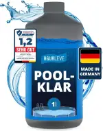 AGUALEVE® Poolklar 1l *NEU* | Kristallklar 2.0 Formel für perfektes Poolwasser | Pools, Whirlpools, Planschbecken | Markenqualität Made in Germany | für 200.000 Poolwasser | mit Note 1,2 getestet