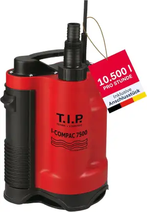 T.I.P. Drainage-Tauchpumpe I-Compac 7500 Kunststoff mit Schwimmerschalter für Schmutzwasser 400W Rot, 30190