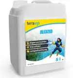 TerraUno Algizid für Pool, Algenvernichter Pool zum Schutz vor Algen, Pilzen & Bakterien, 5 L Pool Algenvernichter mit Klareffekt für sauberes und klares Badewasser