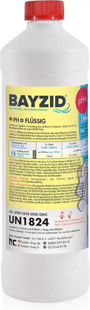 Höfer Chemie 6 x 1 kg pH Heber flüssig BAYZID - pH Plus für einen optimalen pH Wert und einwandfreie Wasserqualität im Pool