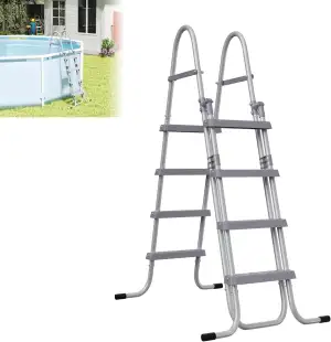 XMTECH 4-Stufige Poolleiter mit Klappfunktion, bis 150 kg belastbar, rutschfest 