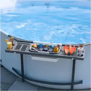 ECOPOOLTECH 3 in 1 Poolbar, Pooltisch mit Eiskübel Getränkehalter Ablagetablett 