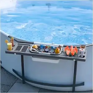3 in 1 Poolbar, Pooltisch mit Eiskübel Getränkehalter Ablagetablett für Oberirdische Pools Wetter...