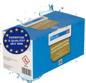 PoolsBest Superflock Kartuschen 1kg I 8 x 125g Flockungskartuschen für Pool I Flockungsmittel für kristallklares Wasser I Pool Trübungsentferner mit Klareffekt I hochwertiger Klarmacher Pool