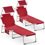 Casaria® 2er Set Sonnenliege Klappbar Wetterfest Gartenliege Mit Dach Seitentasche 150kg Belastbar Alu Liegestuhl Leicht Relaxliege Strand Pool Rot