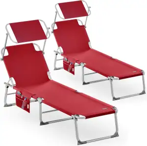 Casaria® 2er Set Sonnenliege Klappbar Wetterfest Gartenliege Mit Dach Seitentasc