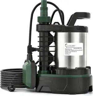 LANCHEZ Tauchpumpe 1000W, 20.000 l/h Förderleistung, Einstellbarer Abwasser-/Sauberwasser-Modus, Förderhöhe 10.5 m, Eintauchtiefe 7 m, Edelstahl, Einstellbarer Schwimmerschalter, Thermoschutz