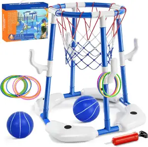 JONRRYIN Pool Basketballkorb, Wasser Basketballkorb Pool mit 2 Poolbällen, Pumpe