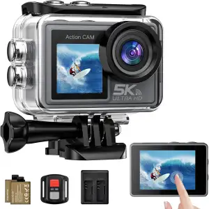 Action Cam 5K 4K60FPS, 50MP 30M/98FT wasserdichte Unterwasserkamera mit EIS, WiFi, 170° Ultra-Weitwinke Action Kamera mit Zubehör Set Without a microSD Card für Fahrrad, Schnorcheln, Motorrad
