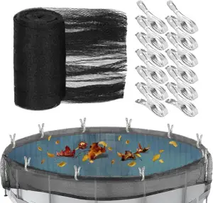 Poolabdeckung – PE-Schutznetz rund mit UV-Abdeckung, 12 Fixierungsclips | Schutz