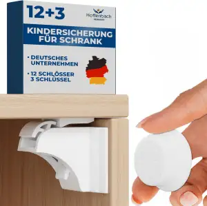 Hoffenbach Magnetische Kindersicherung 12 Schlösser + 3 Schlüssel – Schranksicherung & Schubladensicherung ohne Bohren – Unsichtbarer Magnetverschluss – Weiß