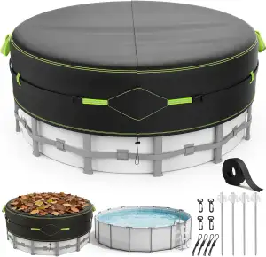 Poolabdeckung Runde Ø 304, Pool Abdeckplane Passgenau Für Ø260-300cm Pools, mit Kordelzug & Erdan...