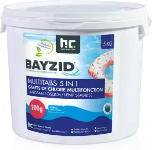 BAYZID Chlor Multitabs 5 in 1-200g Chlortabletten für Pool - 5kg - 5-Phasen Pfle